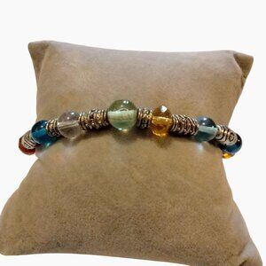 Rainbow Beaded Bracelet Multicolor Glass Beads Silver Tone Toggle Clasp 8 Inch